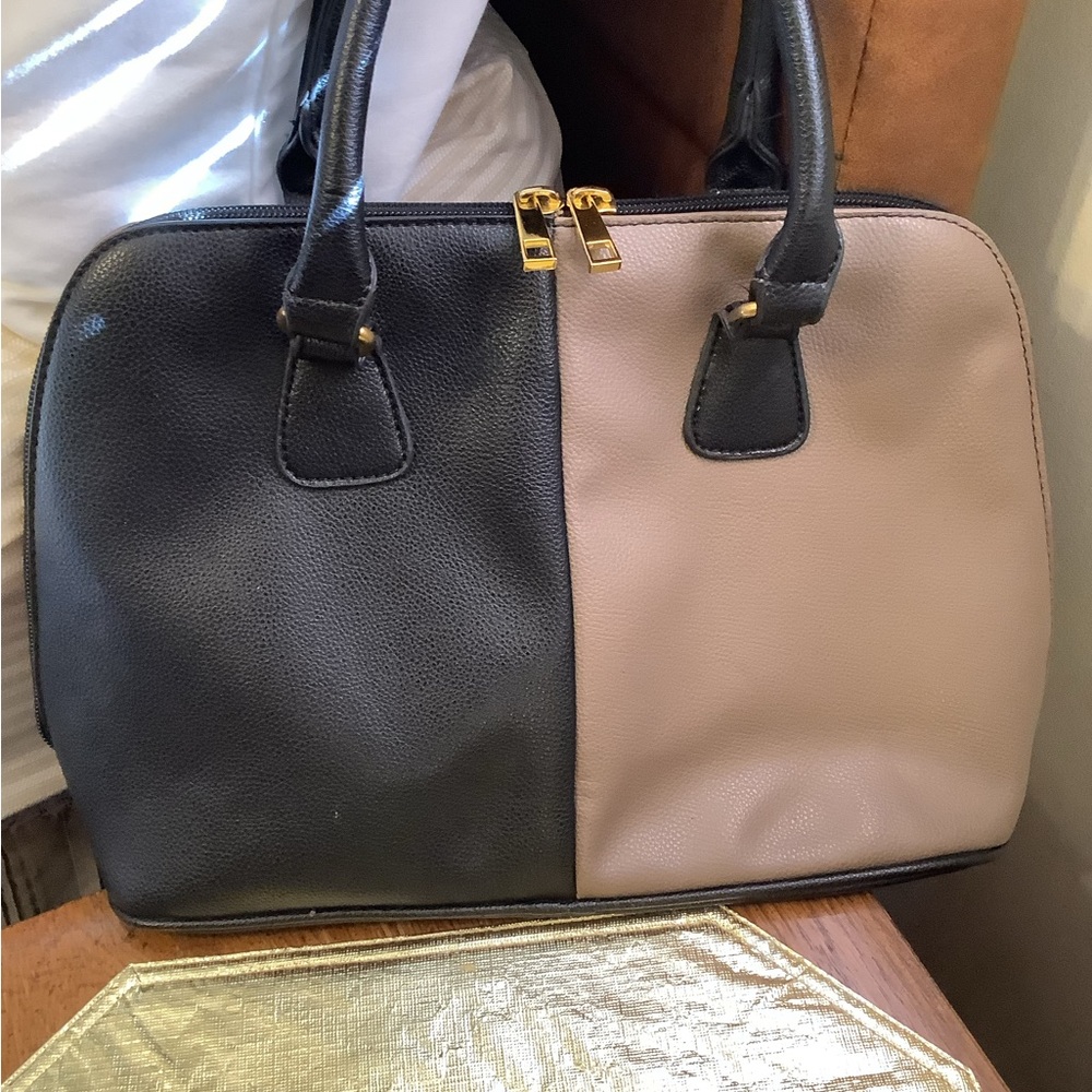 Two-Tone Black and Tan Women's Handbag